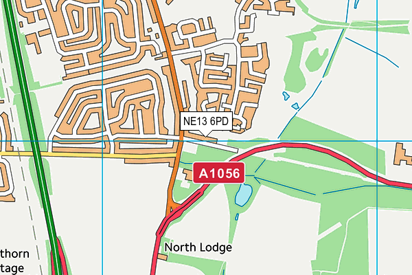 NE13 6PD map - OS VectorMap District (Ordnance Survey)