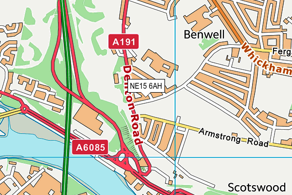 NE15 6AH map - OS VectorMap District (Ordnance Survey)