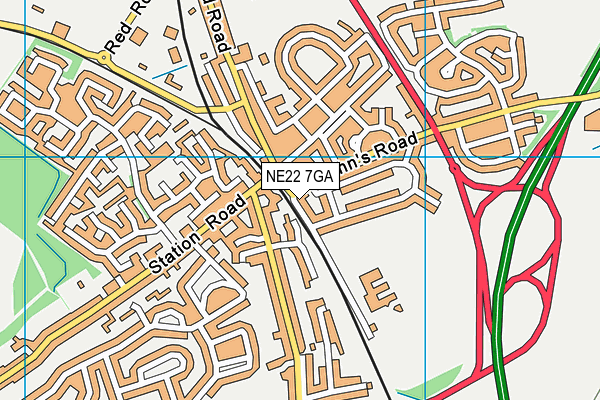 NE22 7GA map - OS VectorMap District (Ordnance Survey) NE22 7GA map - OS VectorMap District (Ordnance Survey)