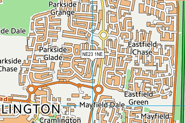NE23 1NE map - OS VectorMap District (Ordnance Survey)