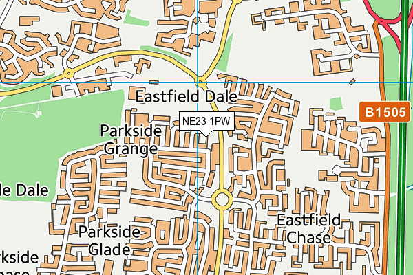NE23 1PW map - OS VectorMap District (Ordnance Survey) NE23 1PW map - OS VectorMap District (Ordnance Survey)