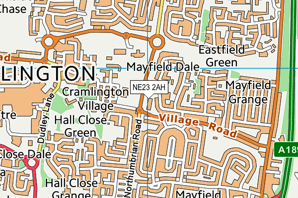 NE23 2AH map - OS VectorMap District (Ordnance Survey) NE23 2AH map - OS VectorMap District (Ordnance Survey)