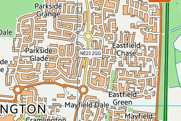 NE23 2QG map - OS VectorMap District (Ordnance Survey) NE23 2QG map - OS VectorMap District (Ordnance Survey)