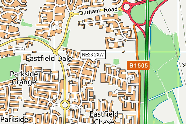 NE23 2XW map - OS VectorMap District (Ordnance Survey)