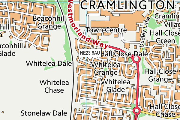 NE23 6AU map - OS VectorMap District (Ordnance Survey)