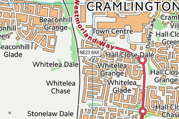NE23 6AX map - OS VectorMap District (Ordnance Survey)