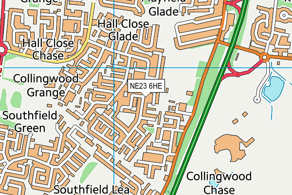 NE23 6HE map - OS VectorMap District (Ordnance Survey)