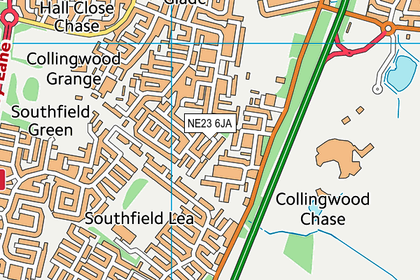 NE23 6JA map - OS VectorMap District (Ordnance Survey) NE23 6JA map - OS VectorMap District (Ordnance Survey)