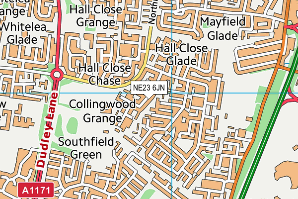NE23 6JN map - OS VectorMap District (Ordnance Survey)