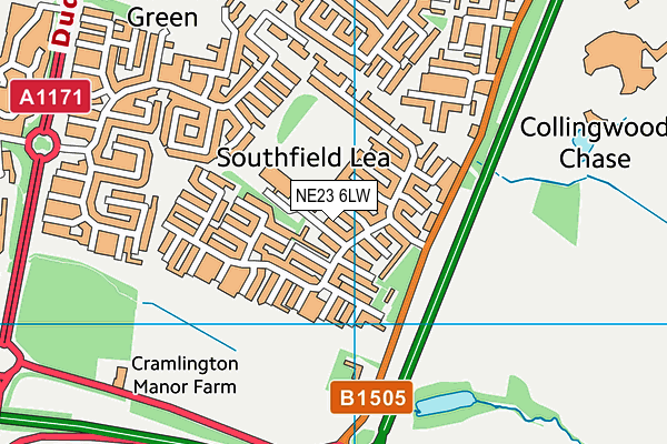 NE23 6LW map - OS VectorMap District (Ordnance Survey) NE23 6LW map - OS VectorMap District (Ordnance Survey)