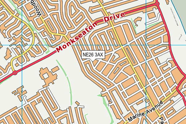 NE26 3AX map - OS VectorMap District (Ordnance Survey) NE26 3AX map - OS VectorMap District (Ordnance Survey)
