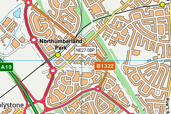 NE27 0BP map - OS VectorMap District (Ordnance Survey) NE27 0BP map - OS VectorMap District (Ordnance Survey)