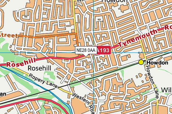 NE28 0AA map - OS VectorMap District (Ordnance Survey)