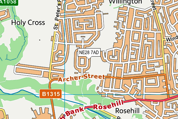NE28 7AD map - OS VectorMap District (Ordnance Survey)