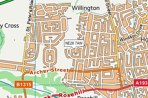 NE28 7AW map - OS VectorMap District (Ordnance Survey) NE28 7AW map - OS VectorMap District (Ordnance Survey)