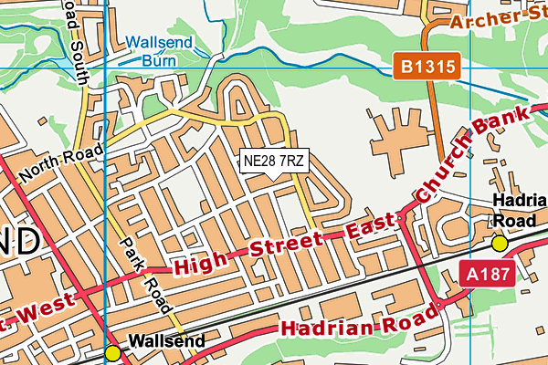 NE28 7RZ map - OS VectorMap District (Ordnance Survey)