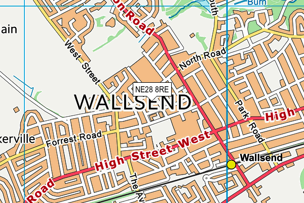 NE28 8RE map - OS VectorMap District (Ordnance Survey)
