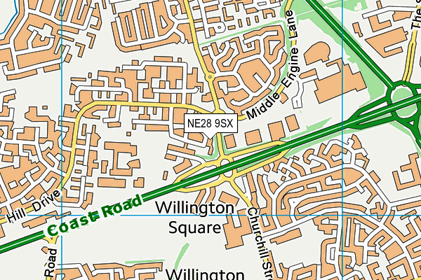 NE28 9SX map - OS VectorMap District (Ordnance Survey) NE28 9SX map - OS VectorMap District (Ordnance Survey)