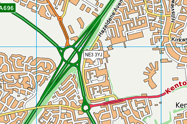 NE3 3YJ map - OS VectorMap District (Ordnance Survey) NE3 3YJ map - OS VectorMap District (Ordnance Survey)