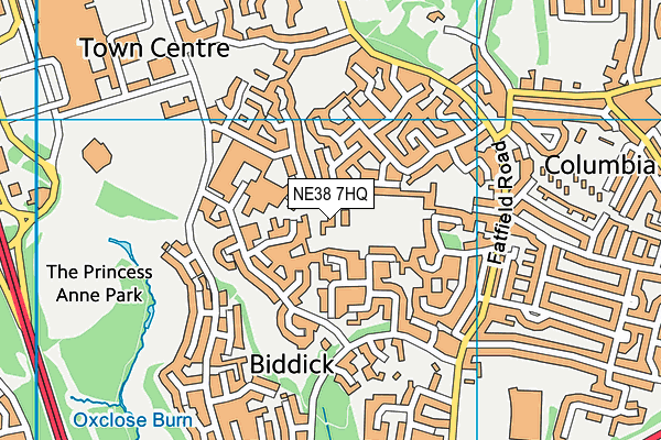 NE38 7HQ map - OS VectorMap District (Ordnance Survey)