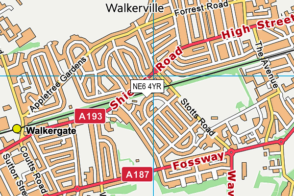 NE6 4YR map - OS VectorMap District (Ordnance Survey)