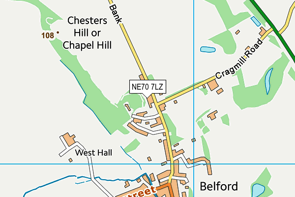 NE70 7LZ map - OS VectorMap District (Ordnance Survey)