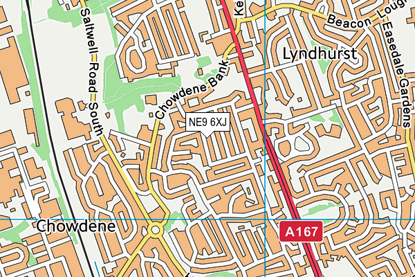 NE9 6XJ map - OS VectorMap District (Ordnance Survey)