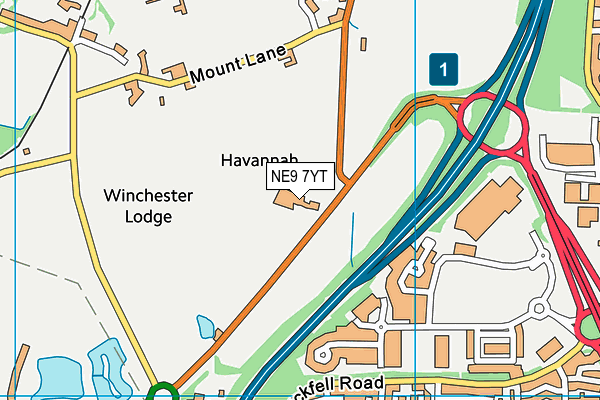 NE9 7YT map - OS VectorMap District (Ordnance Survey)