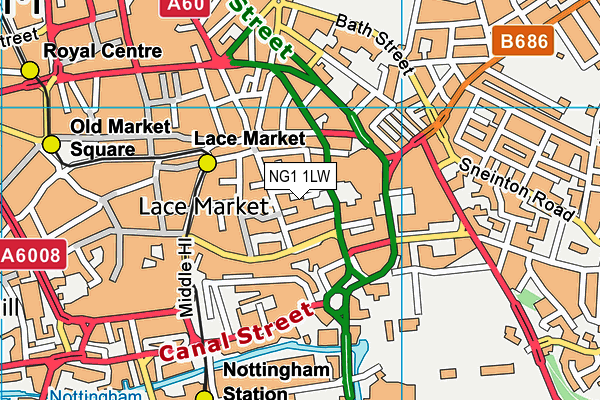 NG1 1LW map - OS VectorMap District (Ordnance Survey) NG1 1LW map - OS VectorMap District (Ordnance Survey)