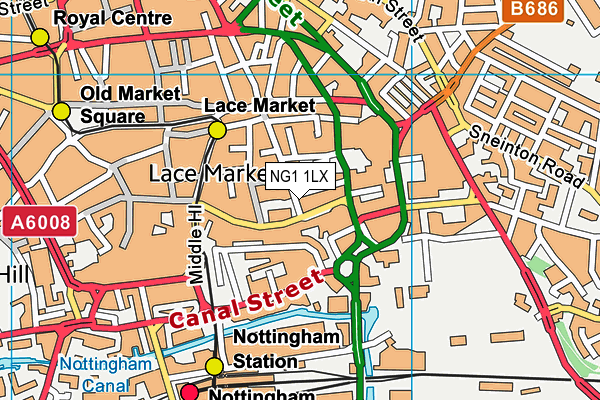NG1 1LX map - OS VectorMap District (Ordnance Survey) NG1 1LX map - OS VectorMap District (Ordnance Survey)
