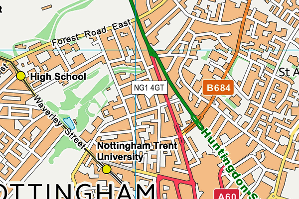NG1 4GT map - OS VectorMap District (Ordnance Survey) NG1 4GT map - OS VectorMap District (Ordnance Survey)