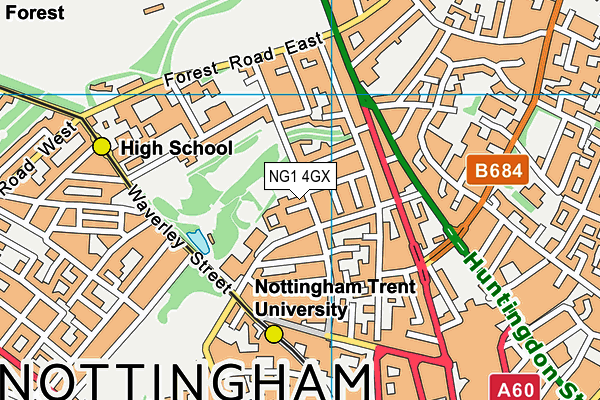 NG1 4GX map - OS VectorMap District (Ordnance Survey) NG1 4GX map - OS VectorMap District (Ordnance Survey)
