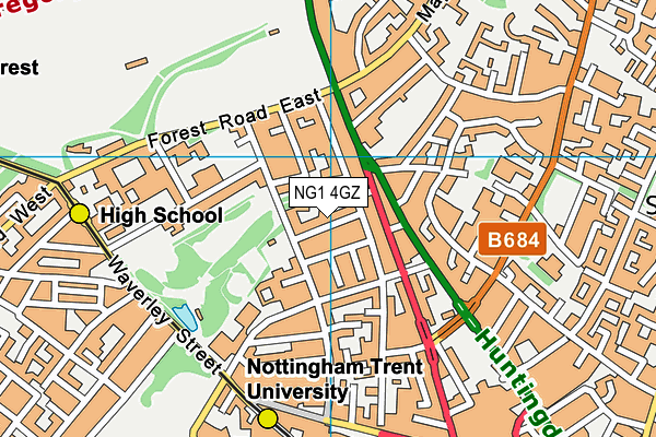 NG1 4GZ map - OS VectorMap District (Ordnance Survey) NG1 4GZ map - OS VectorMap District (Ordnance Survey)