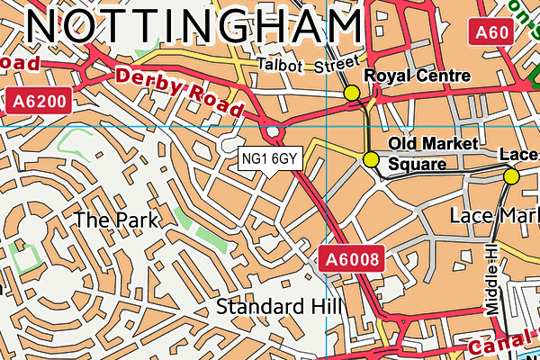 NG1 6GY map - OS VectorMap District (Ordnance Survey) NG1 6GY map - OS VectorMap District (Ordnance Survey)