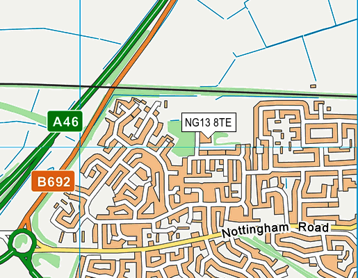 NG13 8TE map - OS VectorMap District (Ordnance Survey) NG13 8TE map - OS VectorMap District (Ordnance Survey)