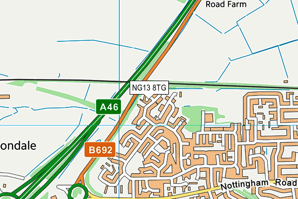 NG13 8TG map - OS VectorMap District (Ordnance Survey) NG13 8TG map - OS VectorMap District (Ordnance Survey)