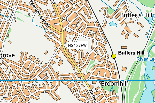 NG15 7PW map - OS VectorMap District (Ordnance Survey)