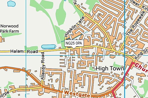 NG25 0PA map - OS VectorMap District (Ordnance Survey) NG25 0PA map - OS VectorMap District (Ordnance Survey)