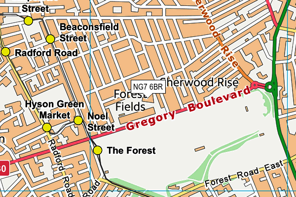 NG7 6BR map - OS VectorMap District (Ordnance Survey)
