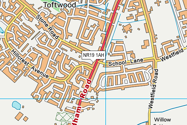 NR19 1AH map - OS VectorMap District (Ordnance Survey)