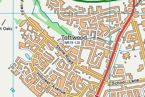 NR19 1JX map - OS VectorMap District (Ordnance Survey)