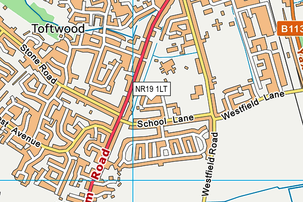 NR19 1LT map - OS VectorMap District (Ordnance Survey)