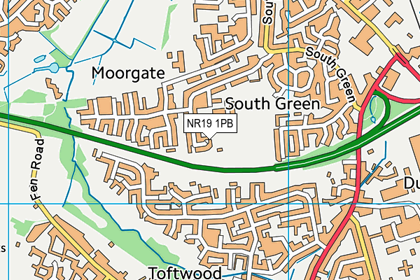 NR19 1PB map - OS VectorMap District (Ordnance Survey)