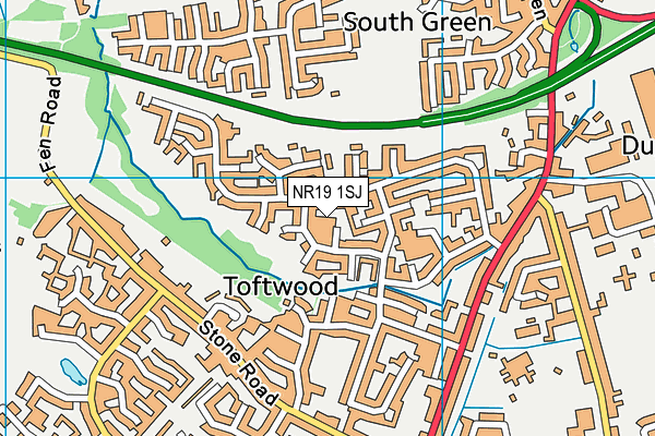 NR19 1SJ map - OS VectorMap District (Ordnance Survey)