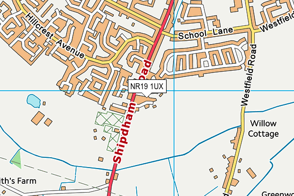 NR19 1UX map - OS VectorMap District (Ordnance Survey)