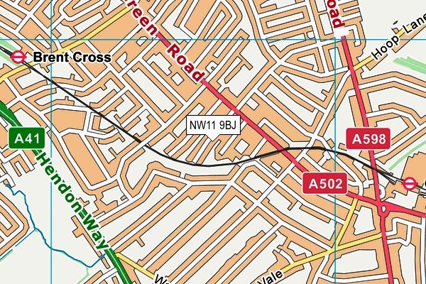 NW11 9BJ map - OS VectorMap District (Ordnance Survey) NW11 9BJ map - OS VectorMap District (Ordnance Survey)