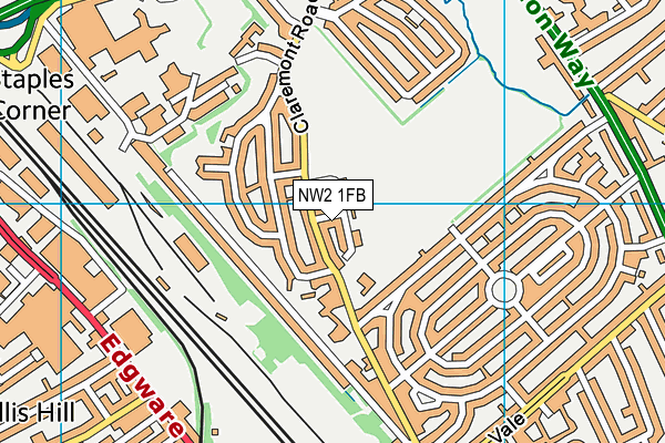 NW2 1FB map - OS VectorMap District (Ordnance Survey) NW2 1FB map - OS VectorMap District (Ordnance Survey)