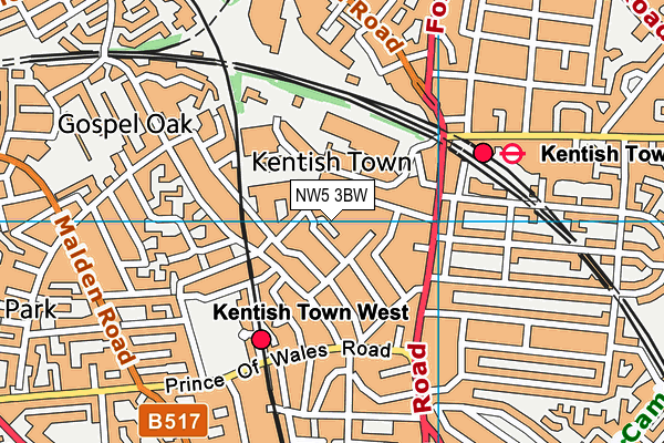 NW5 3BW map - OS VectorMap District (Ordnance Survey)