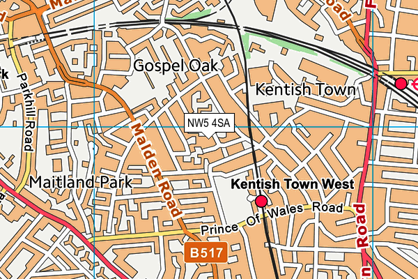 NW5 4SA map - OS VectorMap District (Ordnance Survey)