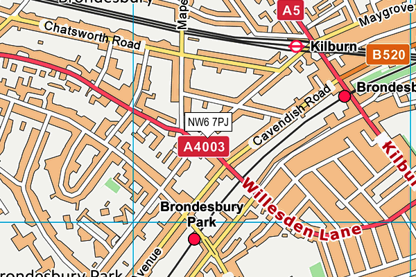 NW6 7PJ map - OS VectorMap District (Ordnance Survey)